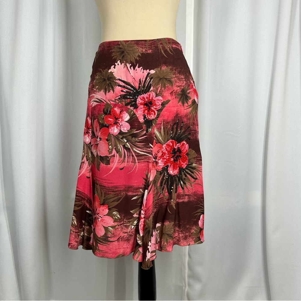 Vtg Y2K Blumarine Printed Silk Skirt Women’s Size IT 44 Tropical Zip Flare‎ EUC